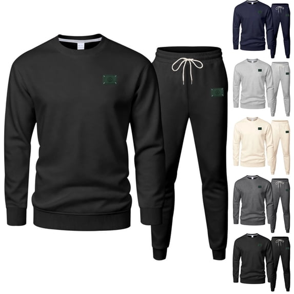 Zimjoy Black Track Suits Mens Athletic Mens Sweatsuits 2 Piece Set Fall Sweatshirt and Sweatpant Casual Sweatpants Set with Pockets, Black L