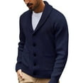 thumbnail image 1 of Zimjoy Blue Cardigan Sweaters for Men Long Sleeve Shawl Collar Knit Sweater Button Down Mens Sweater Loose Fit Casual Fall Winter Coat Cardigan Men with Pockets, Dark Blue L, 1 of 4