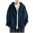 thumbnail image 1 of Zimjoy Blue Hoodie Men Casual Full Zip Basic Hoodie Drawstring Long Sleeve Lightweight Fleece Pullover Workout Zip Up Sweaters with Pocket, Dark Blue L, 1 of 4