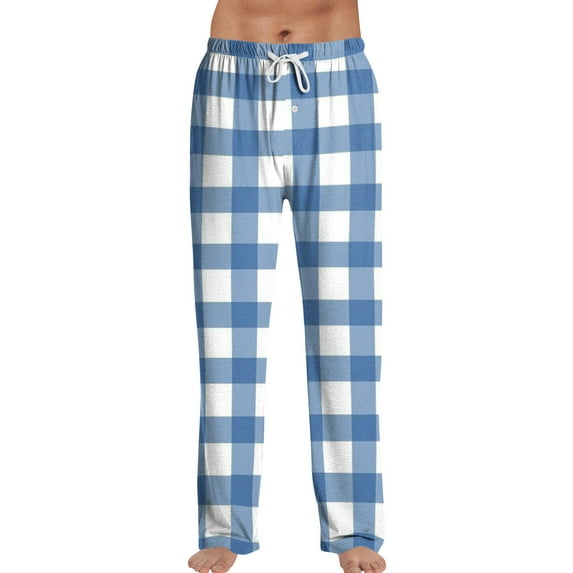 Zimjoy Blue Pj Pants for Men Soft Elastic Waist Plaid Pajama Pant Casual Drawstring Warm Fleece Pajama Bottoms Comfy Loose Sleep Pant Christmas Pajama Bottoms with Pockets, Blue XL