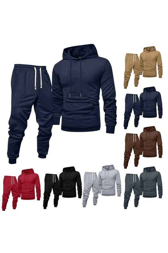 Blue Sweat Suits Men Sports Mens Track Suits 2 Piece Set Casual Sweatshirt and Sweatpants Set Fall Sportswear Tracksuits with Pockets, Navy M