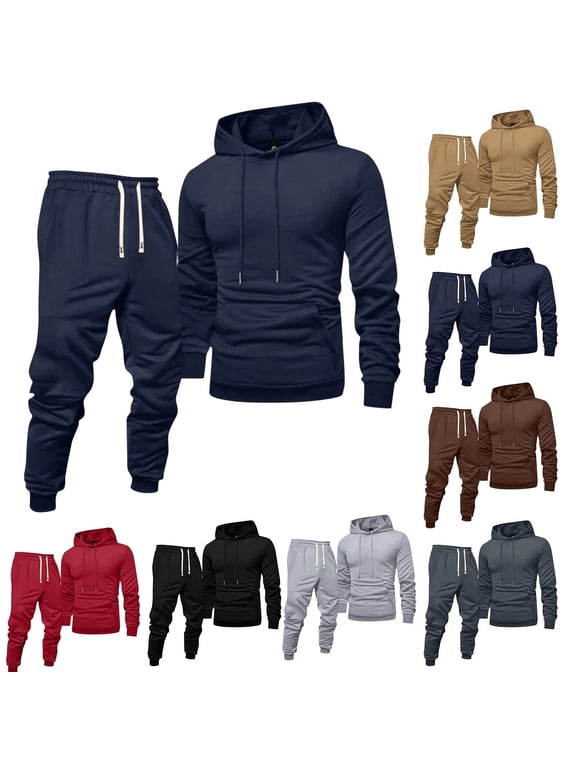 Blue Track Suits Mens Athletic Mens Sweatsuit Autumn Sweatshirt and Sweatpants Set Casual Jogging Suit with Pockets, Navy XL