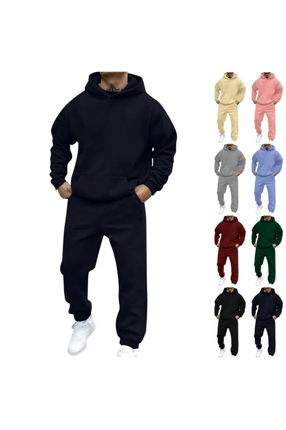Blue Track Suits Mens Workout Sweat Suits Men Autumn Hooded Sweatshirt and Sweatpant Casual Outfits with Pockets, Navy L