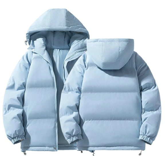 Zimjoy Blue Winter Jackets for Men Thick Insulated Puffer Jacket Men Big and Tall Lightweight Down Jackets Outdoor Hooded Jacket, Light Blue L
