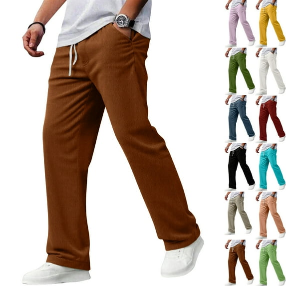 Zimjoy Brown Corduroy Pants Men Wide Leg Elastic Waist Baggy Sweatpants Men Loose Fit Drawstring Cargo Pants Vintage Mens Casual Pants Fall Winter Pant, Brown L