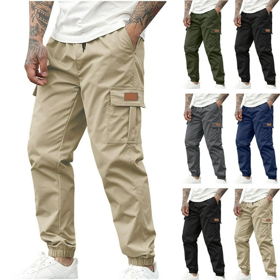 Zimjoy Brown Sweatpants for Men Big and Tall Casual Work Sweat Pants Baggy Elastic Waist Straight Leg Trousers Clothes with Pockets, Khaki L