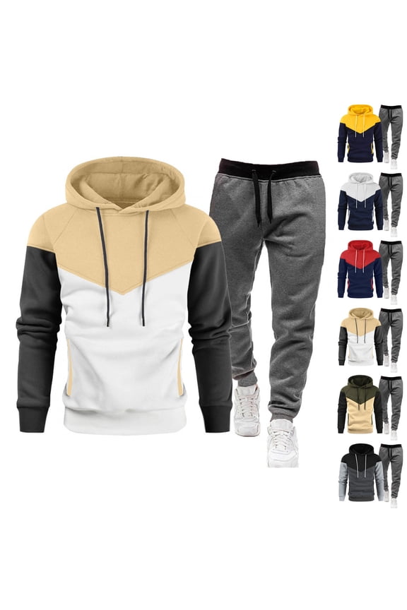 Brown Track Suits Mens Athletic Sweat Suits Men Autumn Winter Hoodie and Sweatpants Set Casual Outfits with Pockets, Khaki 3XL