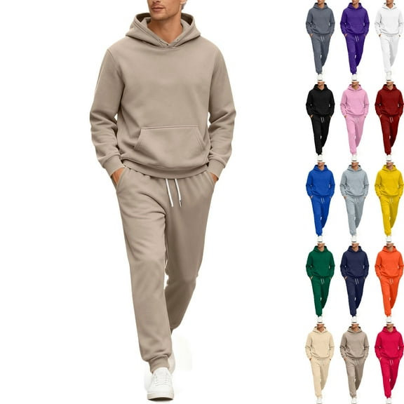 Zimjoy Brown Track Suits Mens Gym Sweatsuits for Men Set Fall Pullover Hoodie and Sweatpants Set Casual Outfits with Pockets, Khaki XL