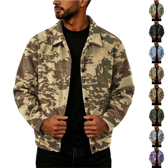 Zimjoy Camouflage Jacket for Men Button Down Corduroy Vintage Long Sleeve Shacket Lightweight Relaxed Fit Western Jackets for Casual Fall Winter Earthy Yellow M
