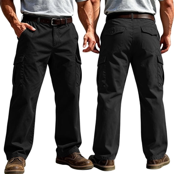 Zimjoy Cargo Pants for Men Ripstop Multi Pocket Breathable Trousers Relaxed Fit Outdoor Utility Pants for Fishing Construction Black 4XL