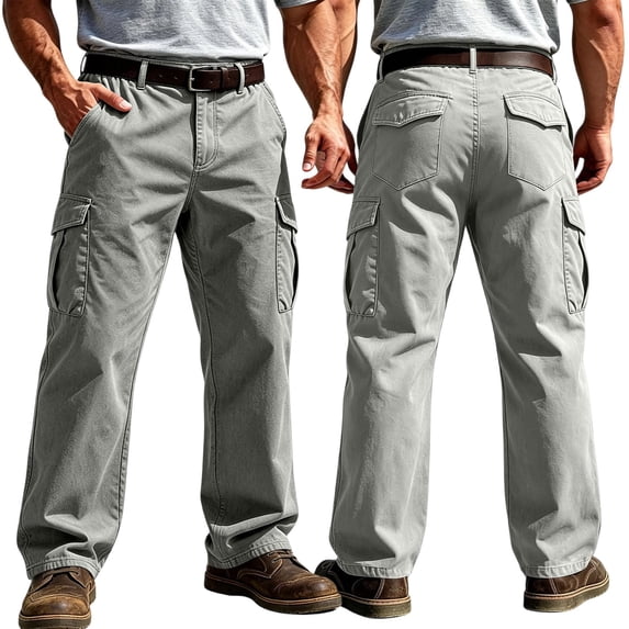 Zimjoy Cargo Pants for Men Ripstop Multi Pocket Breathable Trousers Relaxed Fit Outdoor Utility Pants for Fishing Construction Gray 4XL