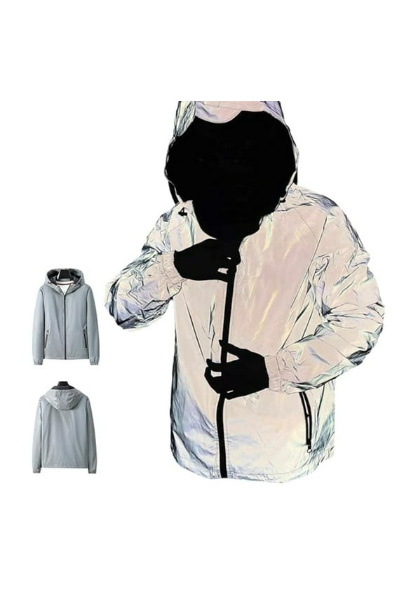 Chromashift Reflective Windbreaker, with Full Zip Waterproof Windproof Shell, Daily Wear, Night Runs, Rides & Color - Shifting, Gray L