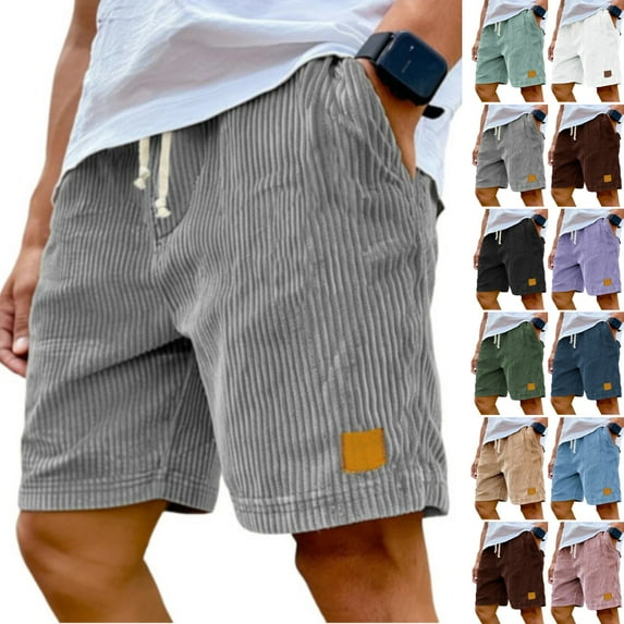 Zimjoy Chubbies Shorts for Men Causal Elastic Waist Big and Tall Corduroy Shorts Men 5" Textured Drawstring Beach Shorts Mens Retro Fit Lightweight Short Pants with Pockets, Gray XL