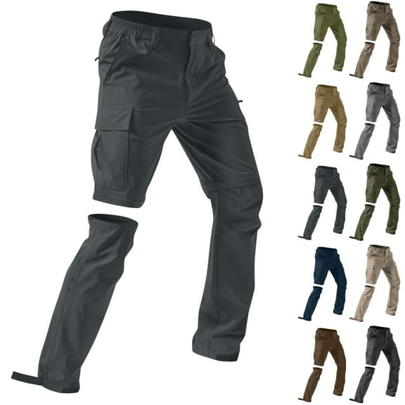 Zimjoy Convertible Pants Men Quick-Dry Water Resistant Men's Hiking Pants Breathable Lightweight Work Pants for Men Travel Camping Pant with 5-Pockets, Dark Gray XL