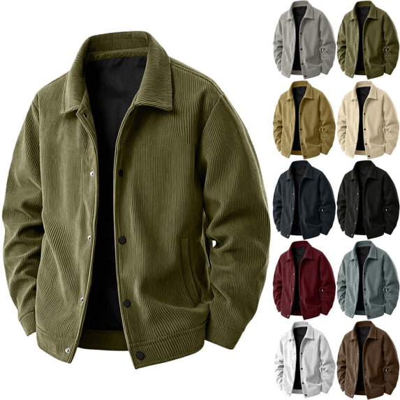 Zimjoy Corduroy Jacket for Men Button Down Vintage Long Sleeve Shacket Lightweight Relaxed Fit Western Jackets for Casual Fall Winter Army Green XL