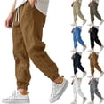 thumbnail image 1 of Zimjoy Cotton Linen Pants for Men Elastic Waist and Ankle Drawstring Baggy Style Lightweight Breathable Beach Pants Brown 3XL, 1 of 6