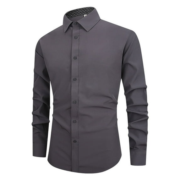 Zimjoy Dress Shirts for Men Collared Regular Fit Mens White Dress Shirt Elastic Long Sleeve Shirts for Men Casual Wrinkle Free Uniform Shirts, Gray XL