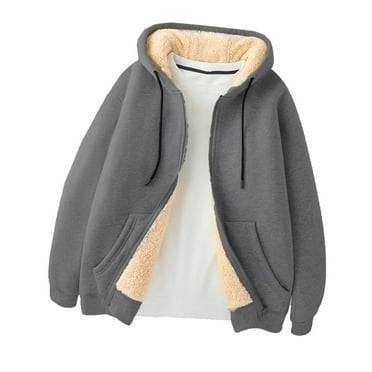 Zimjoy Fleece Hoodie Jacket for Men Winter Gray Zip Up Hoodies Jackets for Men Warm Plus Size Sherpa Jacket Casual Heavyweight Coats with Pocket, Dark Gray 2XL