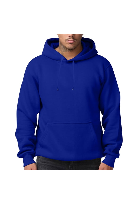 Fleece Hoodie for Men Casual Loose Solid Plain Hoodies Fleece Sweatshirts Long Sleeve Drawstring Cozy Pullover Hoodies with Pocket, Royal Blue M