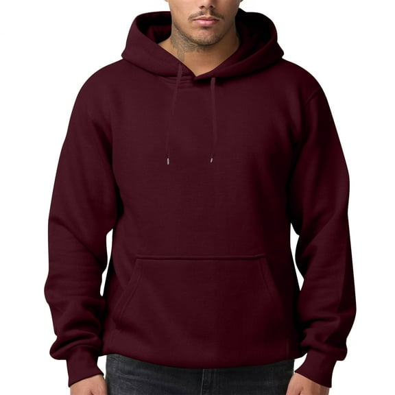 Zimjoy Fleece Hoodie for Men Solid Plain Casual Loose Hooded Fleece Sweatshirt with Pocket Long Sleeve Drawstring Cozy Pullover Sweatshirts Outwear, Wine S