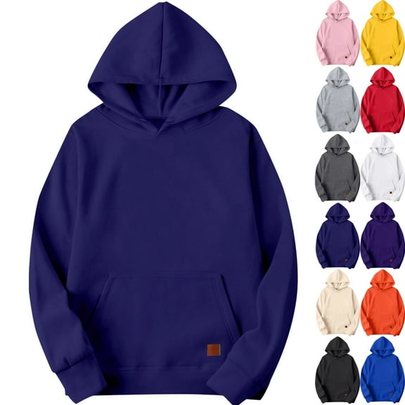 Zimjoy Fleece Hoodie for Men Solid Color Casual Loose Hooded Fleece Sweatshirt with Pocket Long Sleeve Baggy Pullover Hoodies, Navy XL