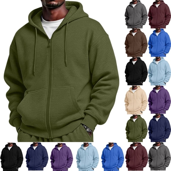 Zimjoy Full Zip Hoodies for Men Loose Fit Open Front Fleece Hooded Sweatshirt Knit Lightweight Warm Hoodies Streetwear Army Green XL