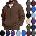 thumbnail image 1 of Zimjoy Full Zip Hoodies for Men Loose Fit Open Front Fleece Hooded Sweatshirt Knit Lightweight Warm Hoodies Streetwear Brown S, 1 of 8