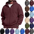 thumbnail image 1 of Zimjoy Full Zip Hoodies for Men Loose Fit Open Front Fleece Hooded Sweatshirt Knit Lightweight Warm Hoodies Streetwear Wine L, 1 of 7