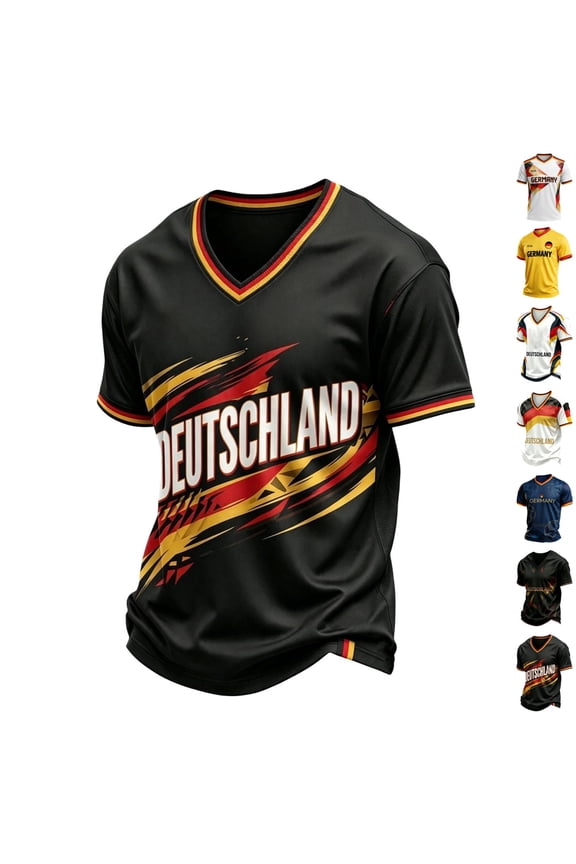 Germany Soccer Men's Shirts Crewneck Short Sleeve 2026 Country Team Tee Shirts Fan International Football Shirt Retro Streetwear Top Black XS