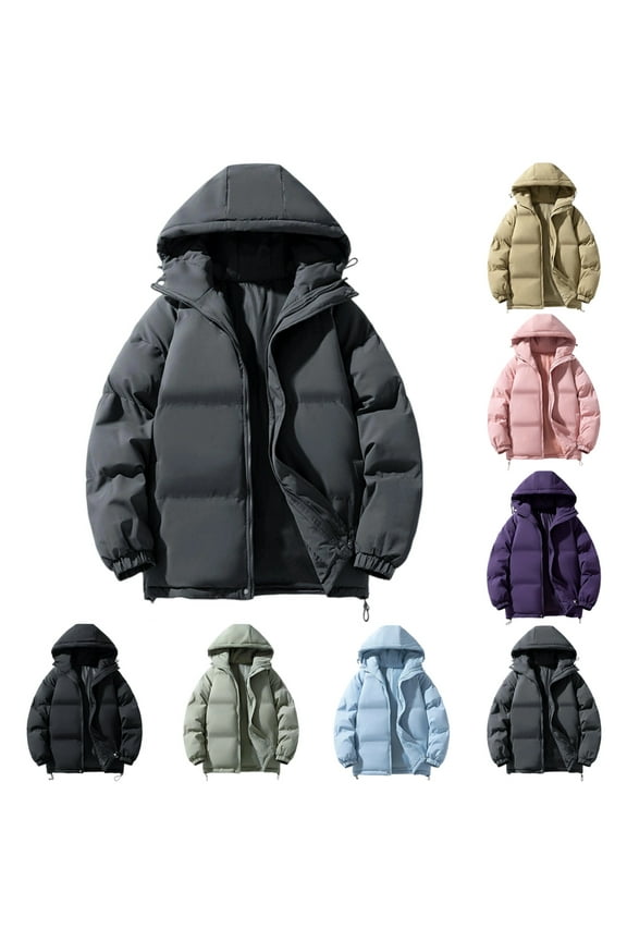 Gray Puffer Jacket Men Warm Thicken Mens Winter Jackets with Hood Big and Tall Down Jackets Midweight Hooded Jacket for Travel Ski, Dark Gray 3XL