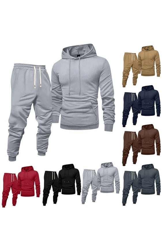 Gray Sweat Suits Men Athletic Mens Track Suits 2 Piece Set Casual Hooded Sweatshirt and Sweatpant Fall Outfits with Pockets, Gray 2XL