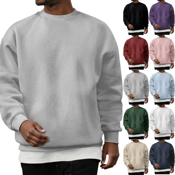 Zimjoy Gray Sweatshirts for Men Casual Long Sleeve Crewneck Sweatshirt Fashion Solid Plain Pullover Cotton Blend Warm Winter Clothes, Light Gray XL