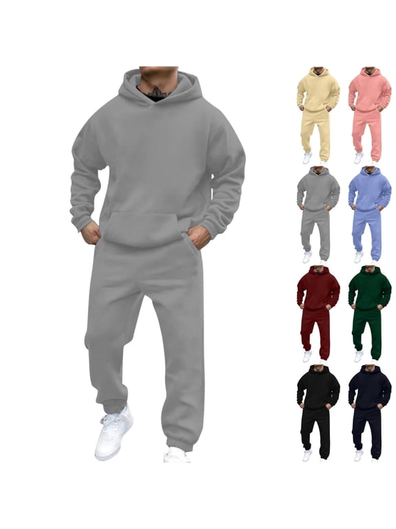 Gray Sweatsuits for Men Set Sports Track Suits Mens Casual Hooded Sweatshirt and Sweatpant Fall Jogging Suit with Pockets, Gray M