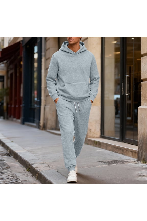 Gray Sweatsuits for Men Set Workout Track Suits Mens Casual Hoodie and Sweatpants Set Fall Outfits with Pockets, Light Gray S