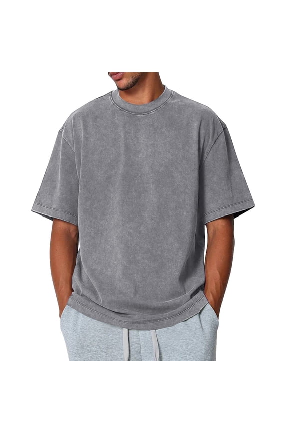 Gray Tees for Men Casual Mens Washed Cotton T Shirts Loose Fit Short Sleeve Heavyweight T Shirts for Men Crew Neck Fashion Fashion Clothing, Gray 3XL