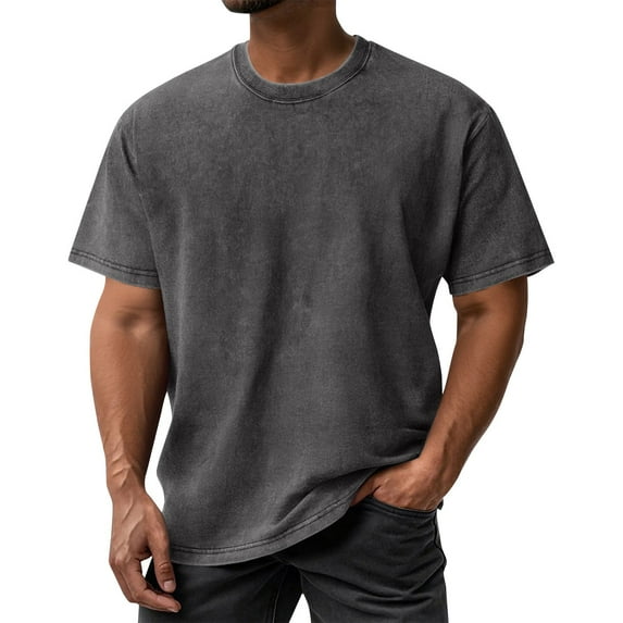 Zimjoy Gray Tshirt Men Casual Washed Cotton T Shirts for Men Loose Fit Short Sleeve Oversized Tshirts for Men Crew Neck Vintage Fashion Clothing, Dark Gray XL