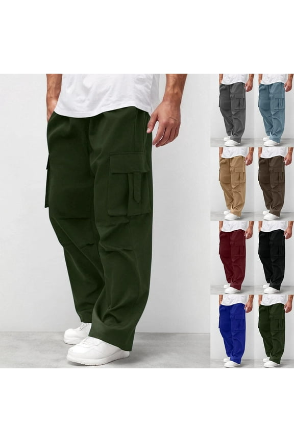 Green Cargo Pants for Men Athletic Light Elastic Pant Big and Tall Drawstring Cargo Pants with Multi-Pockets Cool Cotton Breathable Pantalones De Hombre, Army Green 3XL