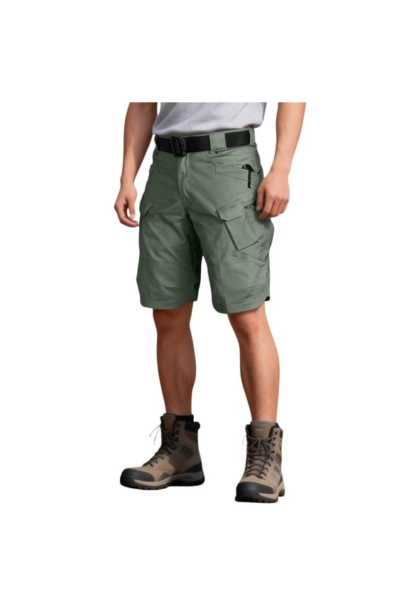 Green Cargo Shorts for Men Ripstop Velcro Tabs Knee-Length Shorts Training Elastic Back Waist Multi Pocket Waterproof Shorts, Green 5XL