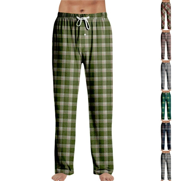 Zimjoy Green Pajama Pants Men Lightweight Elastic Waist Comfy Flannel Pajama Bottoms Soft Loose Warm Plaid Pajama Pant Drawstring Casual Sleep Bottom with Pockets, Army Green L