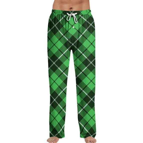 Zimjoy Green Pajama Pants Men Soft Elastic Waist Plaid Pajama Pant Casual Drawstring Warm Flannel Pajama Pants Comfy Loose Sleep Pant Christmas Sleep Bottoms with Pockets, Green XL