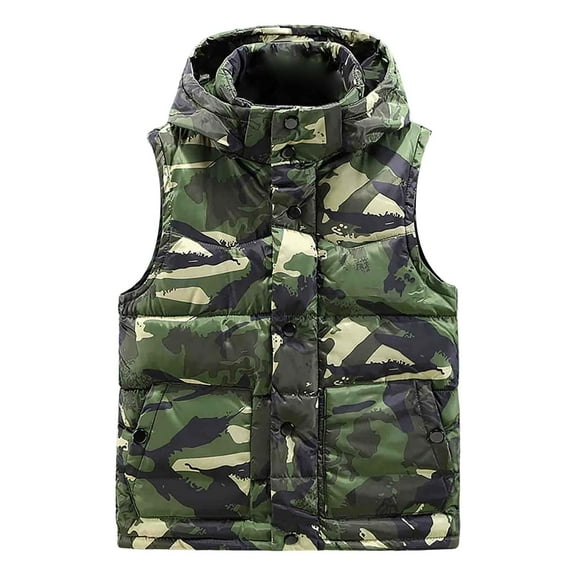 Zimjoy Green Puffer Vest Men Windproof Thick Big and Tall Winter Vest Warm Detachable Hooded Outerwear Vests Casual Lightweight Zip Up Puffer Coat Men with Pockets, Camouflage Green L