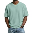 thumbnail image 1 of Zimjoy Green Short Sleeve Shirts for Men Waffle V Neck Casual T Shirts Loose Raglan Summer T-shirts, Light Green 3XL, 1 of 3