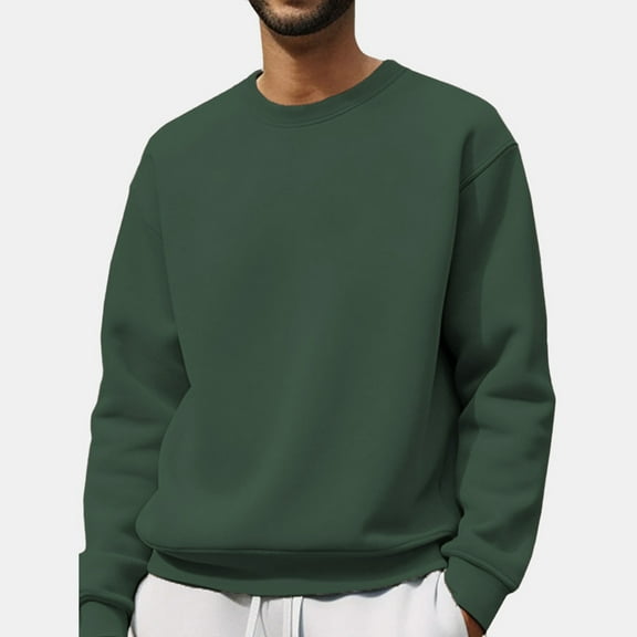 Zimjoy Green Sweatshirts for Men Casual Long Sleeve Crewneck Sweatshirt Fashion Solid Color Pullover Shirt Cotton Blend Warm Fall Sweatshirt, Dark Green 3XL