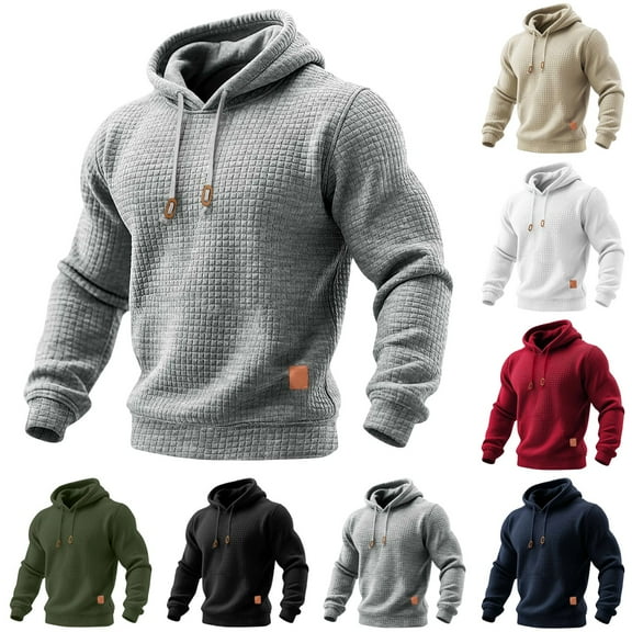 Zimjoy Half Zip Hoodie Men Plus Size Long Sleeve Mens Waffle Hoodie Casual Hooded Sweatshirt Drawstring Hoodies Pullover with Pockets, Light Gray M