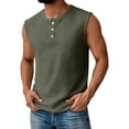 thumbnail image 1 of Zimjoy Henley Tank Tops for Men Waffle 3-Button Sleeveless T Shirts Workout Muscle Hippie Tank Tops Summer Beach Army Green L, 1 of 5