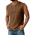 thumbnail image 1 of Zimjoy Henley Tank Tops for Men Waffle 3-Button Sleeveless T Shirts Workout Muscle Hippie Tank Tops Summer Beach Brown S, 1 of 5