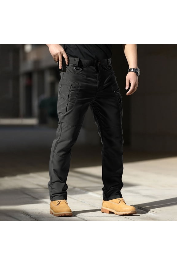 Hiking Pants Men Army Waterproof Rip Stop Work Pants Light Weight Relaxed Fit Utility Trousers Waistband Durable Trousers with Multi Pocket, Black 2XL