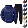 thumbnail image 1 of Zimjoy Hoodie Sweatpants Set Men, 1/4 Zip Hooded Sweatshirt with Arm Zipper Pocket & Black Drawstring Tapered Pants, Casual Tactical Athletic Sweatsuit for Outdoor Gym Daily Wear Navy L, 1 of 5