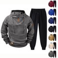thumbnail image 1 of Zimjoy Hoodie Sweatpants Set Men, 1/4 Zip Hooded Sweatshirt with Arm Zipper Pocket & Black Drawstring Tapered Pants, Casual Tactical Athletic Sweatsuit for Outdoor Gym Daily Wear Dark Gray M, 1 of 6