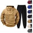 thumbnail image 1 of Zimjoy Hoodie Sweatpants Set Men, 1/4 Zip Hooded Sweatshirt with Arm Zipper Pocket & Black Drawstring Tapered Pants, Casual Tactical Athletic Sweatsuit for Outdoor Gym Daily Wear Earthy Yellow M, 1 of 6